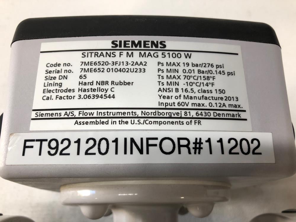 Siemens Sitrans FM MAG 5100 W Electromagnetic Flow Meter 7ME6520-3FJ13-2AA2